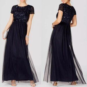 Adrianna Papell Sequined Tulle A-Line Gown Midnight / Navy *HEMMED*